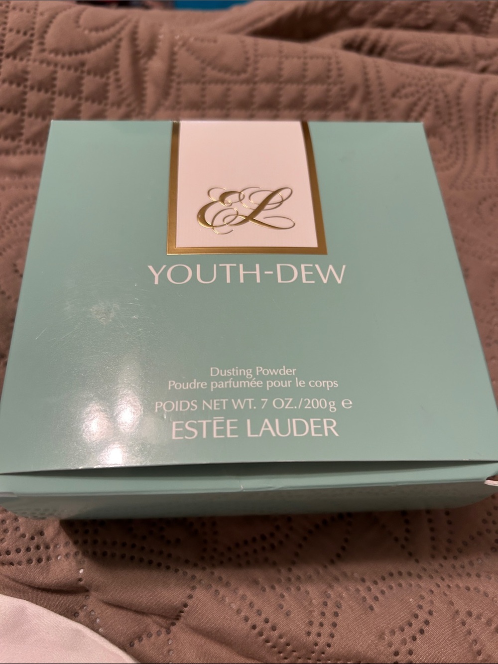 Estee Lauder Mint Green Youth‑Dew Dusting Powder with Gold Logo 7oz /200g. New